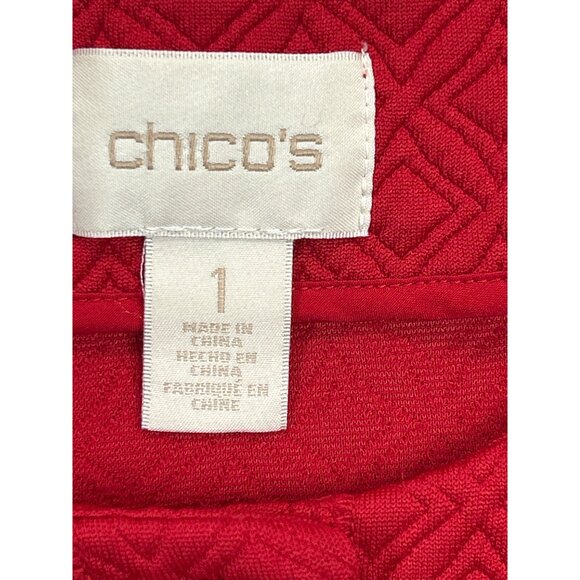 Chicos‎ Blazer Jacket Womens Size 1 Red Textured Knit Snap Closure - Picture 3 of 7